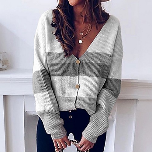 

Women's Color Block Long Sleeve Cardigan Sweater Jumper, V Neck Blushing Pink / Khaki / Gray S / M / L
