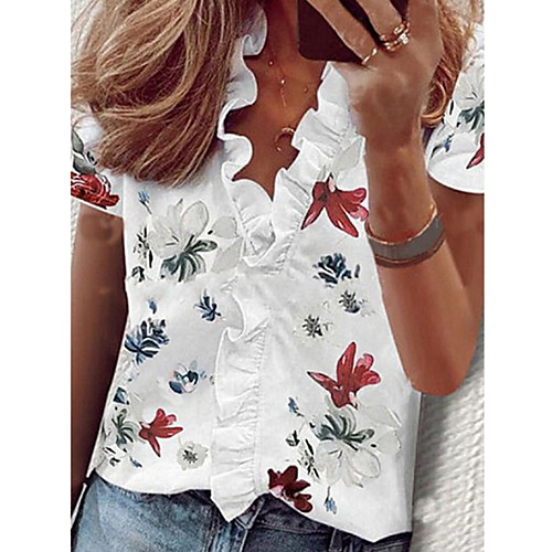 

Women's T-shirt Graphic Tops V Neck Daily Summer White Blue Yellow S M L XL 2XL