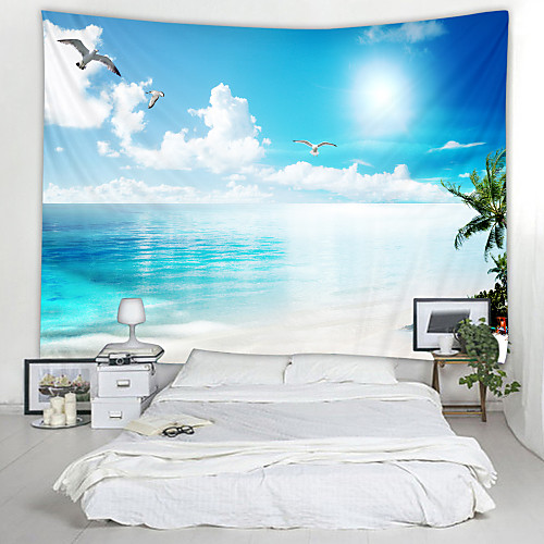 

Blue sky and White Cloud Coast Digital Printed Tapestry Decor Wall Art Tablecloths Bedspread Picnic Blanket Beach Throw Tapestries Colorful Bedroom Hall Dorm Living Room Hanging