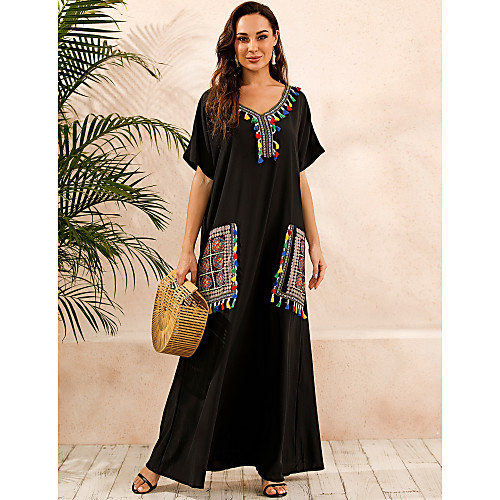 

Women's Kaftan Dress Maxi long Dress Black Short Sleeve Print Summer V Neck Hot Casual Boho vacation dresses 2021 S M L XL XXL 3XL 4XL 5XL / Plus Size