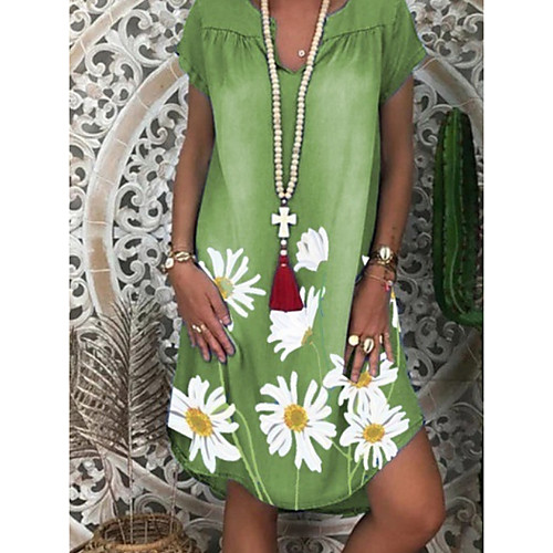 

Women's A-Line Dress Knee Length Dress - Short Sleeves Floral Summer Casual 2020 Blue Purple Light Green Gray Light Blue S M L XL XXL XXXL