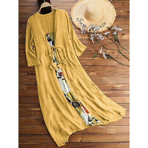 

Women's Two Piece Dress Midi Dress - Half Sleeve Floral Print Summer Casual Daily 2020 Yellow Blushing Pink Green Navy Blue M L XL XXL XXXL XXXXL XXXXXL