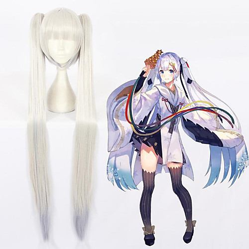 

Cosplay Wig Snow Miku Straight Cosplay With 2 Ponytails Neat Bang Wig Very Long Silver grey Synthetic Hair 47 inch Women's Anime Cosplay Ombre Hair Silver