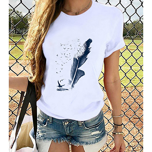 

Women's T-shirt Graphic Tops - Print Round Neck Basic Daily Spring Summer White XS S M L XL 2XL 3XL 4XL