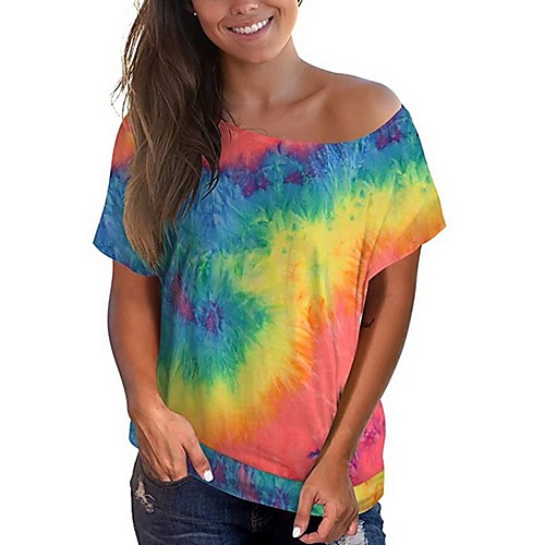 

Women's T-shirt Tie Dye Tops Round Neck Daily Summer Blue Purple Yellow Blushing Pink Green S M L XL 2XL