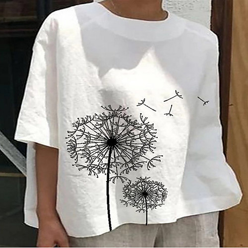 

Women's Tops Floral Blouse Round Neck Daily Summer White Blue S M L XL 2XL 3XL