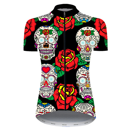 

21Grams Women's Short Sleeve Cycling Jersey Nylon Polyester Black / Red Skull Floral Botanical Funny Bike Jersey Top Mountain Bike MTB Road Bike Cycling Breathable Quick Dry Ultraviolet Resistant