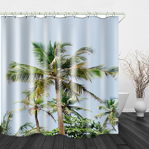

Tall Coconut Tree Digital Print Waterproof Fabric Shower Curtain for Bathroom Home Decor Covered Bathtub Curtains Liner Includes with Hooks