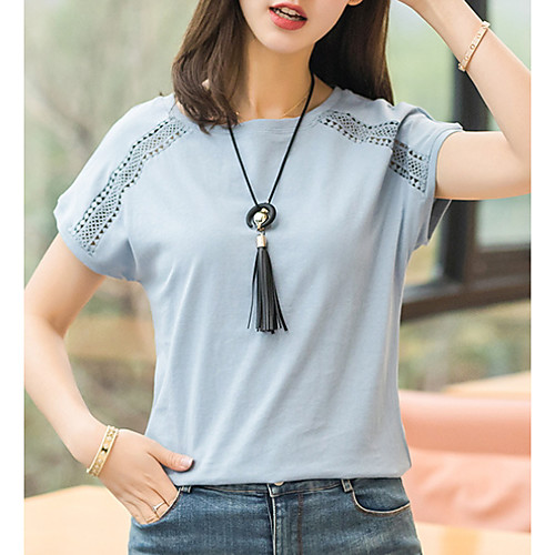 

Women's Tops Solid Colored T-shirt Round Neck Daily White Black Blushing Pink Brown Light Blue M L XL 2XL 3XL 4XL 5XL