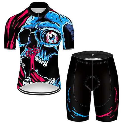 

21Grams Men's Short Sleeve Cycling Jersey with Shorts Nylon Polyester RedBlue 3D Gradient Skull Bike Clothing Suit Breathable 3D Pad Quick Dry Ultraviolet Resistant Reflective Strips Sports 3D