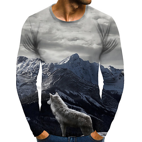 

Men's T shirt Graphic Animal Plus Size Print Long Sleeve Daily Tops Streetwear Exaggerated Rainbow