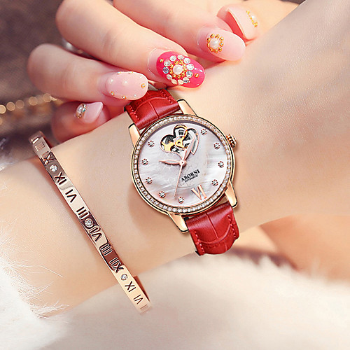 

Women's Mechanical Watch Casual Elegant Genuine Leather Automatic self-winding White Red Water Resistant / Waterproof Adorable Analog