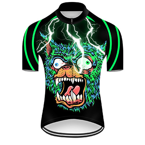 

21Grams Men's Short Sleeve Cycling Jersey Nylon Polyester Black / Green 3D Lightning Skull Bike Jersey Top Mountain Bike MTB Road Bike Cycling Breathable Quick Dry Ultraviolet Resistant Sports