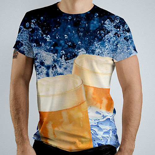 

Men's Graphic Beer Print T-shirt Basic Daily Blue