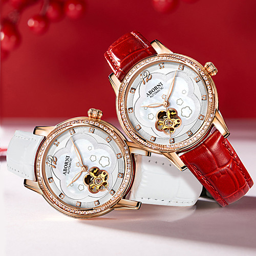 

Women's Mechanical Watch Casual Elegant Genuine Leather Automatic self-winding White Red Blushing Pink Water Resistant / Waterproof Casual Watch Adorable Analog