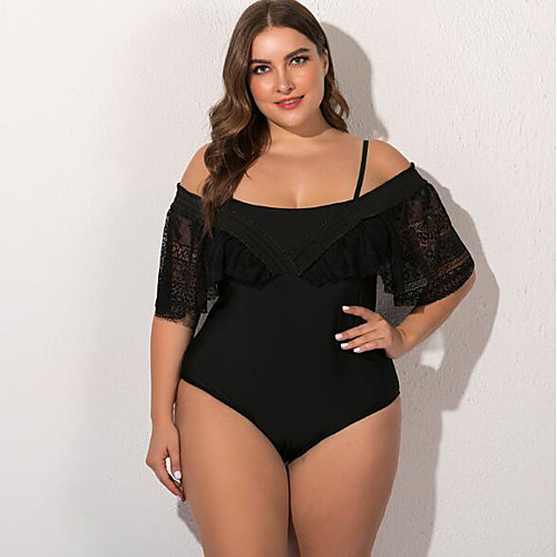 

Women's Black One-piece Swimwear Swimsuit - Solid Colored L XL XXL Black