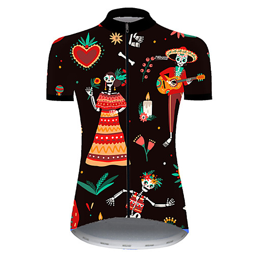

21Grams Women's Short Sleeve Cycling Jersey Black / Orange Skull Bike Top Mountain Bike MTB Road Bike Cycling Breathable Sports Clothing Apparel / Micro-elastic
