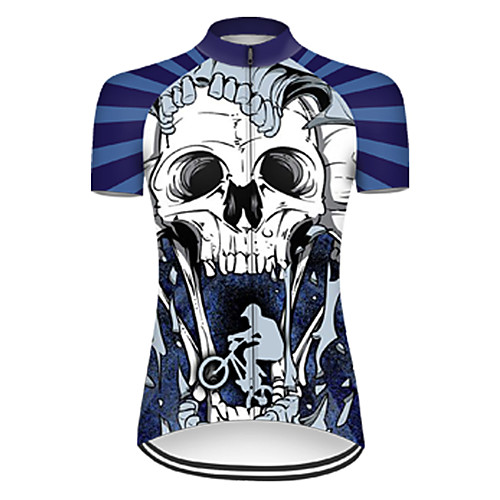 

21Grams Women's Short Sleeve Cycling Jersey Nylon Polyester Blue / White Skull Funny Bike Jersey Top Mountain Bike MTB Road Bike Cycling Breathable Quick Dry Ultraviolet Resistant Sports Clothing