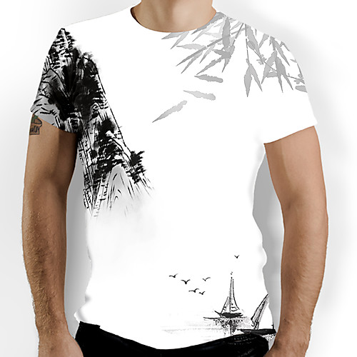 

Men's T shirt Graphic Print Short Sleeve Daily Tops Basic Chinoiserie White
