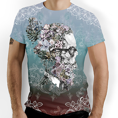 

Men's Floral Graphic Print T-shirt Basic Daily Light Blue