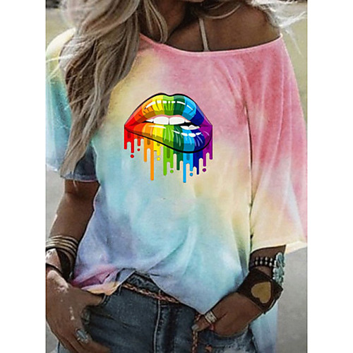 

Women's T-shirt Graphic Tops Round Neck Daily Summer Blue Purple Yellow Blushing Pink S M L XL 2XL 3XL