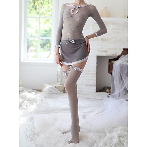 

Women's Lace Backless Cut Out Suits Nightwear Jacquard Solid Colored Gray One-Size