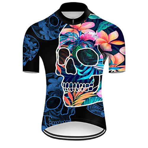 

21Grams Men's Short Sleeve Cycling Jersey Nylon Polyester RedBlue Gradient Skull Floral Botanical Bike Jersey Top Mountain Bike MTB Road Bike Cycling Breathable Quick Dry Ultraviolet Resistant Sports