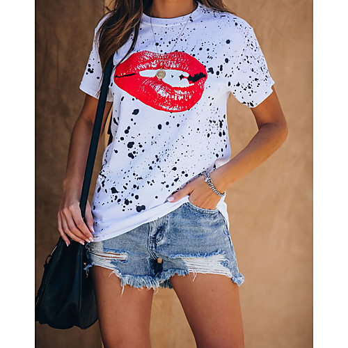 

Women's Tops Graphic T-shirt - Print Round Neck Basic Daily Summer White S M L XL