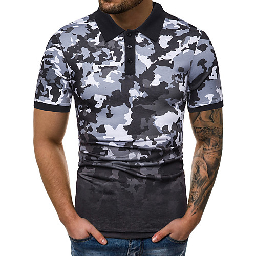 

Men's Graphic Camo / Camouflage Black & Red Patchwork Polo Basic Street chic Daily Blue / Red / Short Sleeve