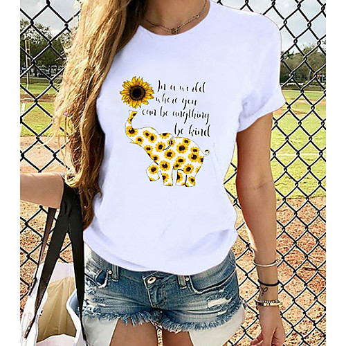 

Women's Tops Graphic T-shirt - Print Round Neck Basic Daily Spring Summer White XS S M L XL 2XL 3XL 4XL