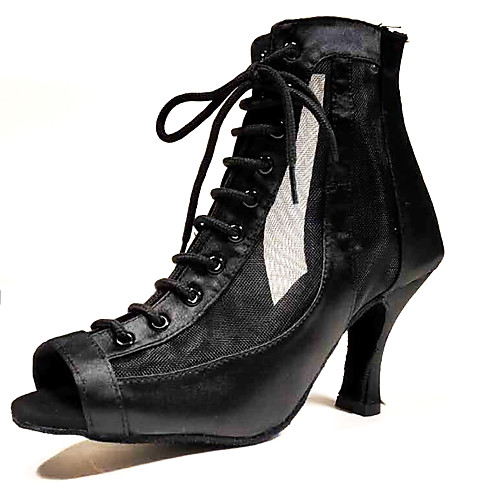 

Women's Latin Shoes Satin Zipper Heel Flared Heel Customizable Dance Shoes Black