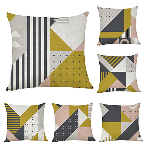 

6 pcs Linen Pillow Cover, Geometric Geometic Casual Modern Square Traditional Classic