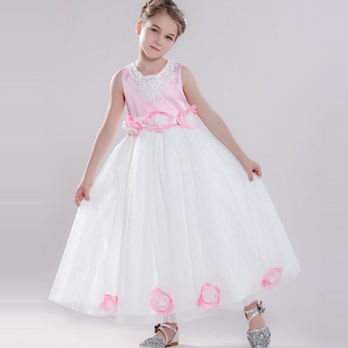 

Sheath / Column Round Floor Length Tulle Junior Bridesmaid Dress with Bow(s) / Appliques