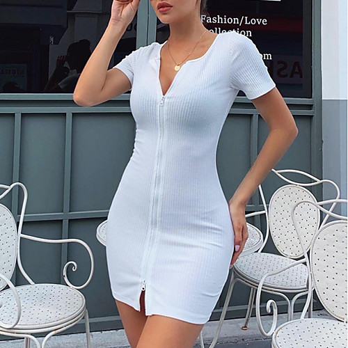

Women's Sheath Dress Short Mini Dress - Short Sleeves Solid Color Summer Work Sexy 2020 White Black S M L