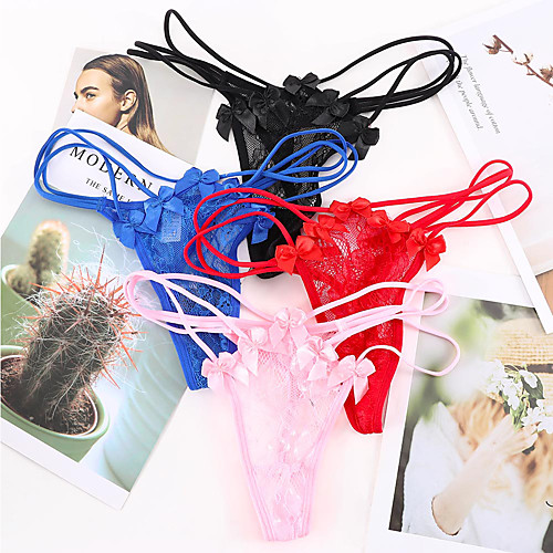

Women's Lace / Bow / Basic G-strings & Thongs Panties - Normal Low Waist Black Blue Red One-Size