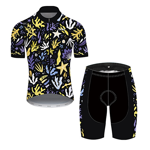 

21Grams Men's Short Sleeve Cycling Jersey with Shorts Nylon Polyester Black / Yellow Leaf Floral Botanical Bike Clothing Suit Breathable 3D Pad Quick Dry Ultraviolet Resistant Reflective Strips Sports