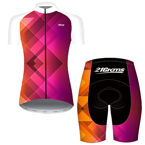 

21Grams Women's Short Sleeve Cycling Jersey with Shorts Nylon Polyester Pink / Black Plaid Checkered 3D Gradient Bike Clothing Suit Breathable 3D Pad Quick Dry Ultraviolet Resistant Reflective Strips