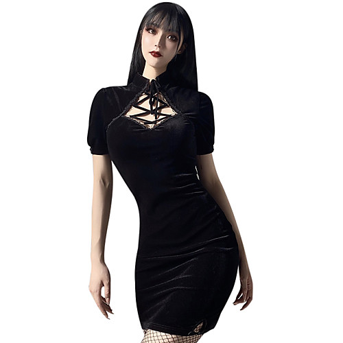 

Women's Cheongsam Dress Short Mini Dress - Short Sleeves Solid Color Summer Sexy Party 2020 Black S M L