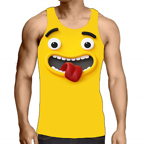 

Men's Tank Top Cartoon Graphic Print Sleeveless Daily Tops Basic Yellow