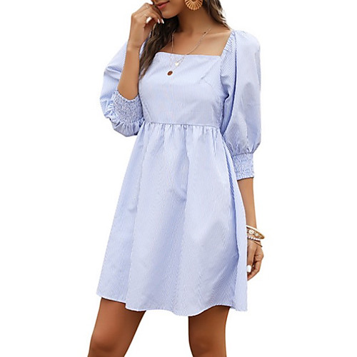 

Women's A Line Dress Short Mini Dress Black Blue 3/4 Length Sleeve Striped Summer Square Neck Work Casual 2021 S M L XL
