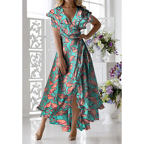 

Women's A-Line Dress Midi Dress - Short Sleeves Floral Print Summer Casual Daily 2020 Green M L XL XXL XXXL