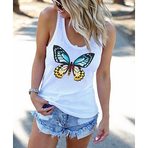 

Women's Tank Top Animal Round Neck Tops Basic Top White Black Red
