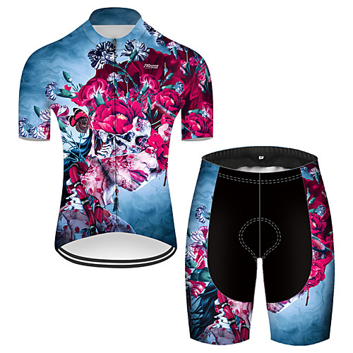 

21Grams Men's Short Sleeve Cycling Jersey with Shorts Nylon RedBlue Skull Bike Breathable Sports Patterned Mountain Bike MTB Road Bike Cycling Clothing Apparel / Stretchy