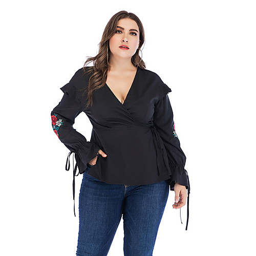

Women's Tops Solid Colored Blouse V Neck Daily Black XL 2XL 4XL 5XL