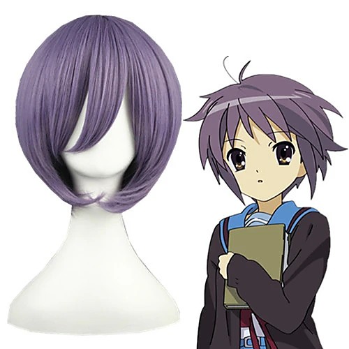 

Cosplay Wig Yuki Nagato Suzumiya Haruhi Straight Cosplay Halloween Asymmetrical With Bangs Wig Short Purple Synthetic Hair 12 inch Women's Anime Fashionable Design Cosplay Purple