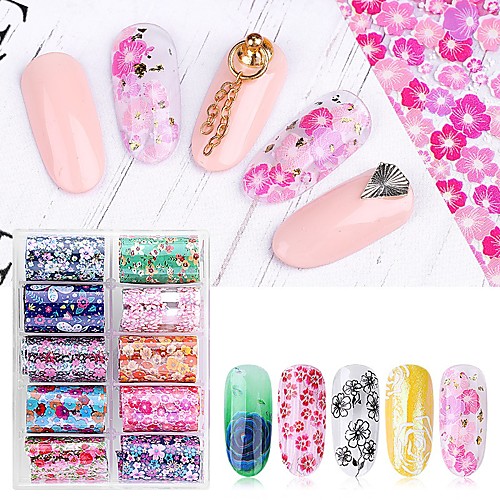 

10 pcs Full Nail Stickers Flower / Galaxy nail art Manicure Pedicure Ergonomic Design / Light and Convenient Elegant / Fashion Party / Evening / Daily