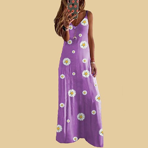

Women's Swing Dress Maxi long Dress Blue Purple Yellow Wine Khaki Navy Blue Gray Sleeveless Print Spring Summer Casual 2021 S M L XL XXL 3XL 4XL 5XL