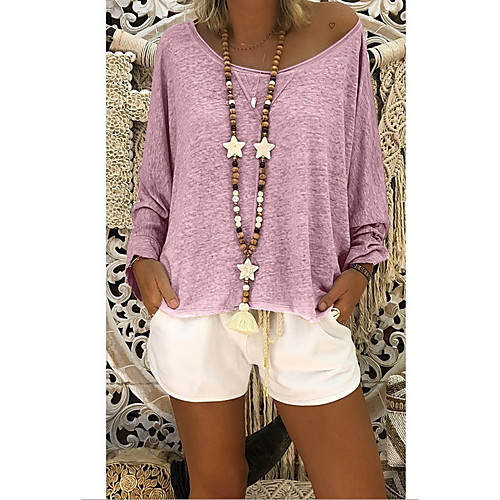 

Women's T-shirt Solid Colored Tops Round Neck Loose Daily Summer Black Blue Blushing Pink Khaki Gray S M L XL 2XL 3XL 4XL 5XL