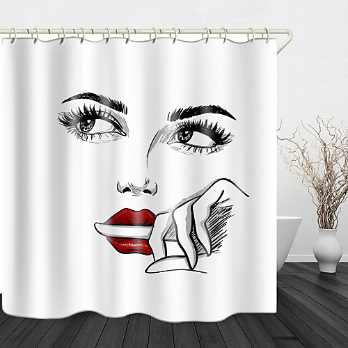 

Simple Face Depiction Digital Print Waterproof Fabric Shower Curtain for Bathroom Home Decor Covered Bathtub Curtains Liner Includes with Hooks