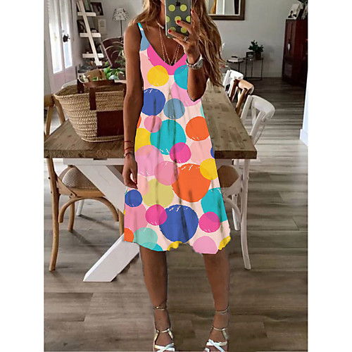 

Women's A-Line Dress Knee Length Dress - Sleeveless Geometric Print Summer Casual Daily 2020 Blushing Pink M L XL XXL XXXL